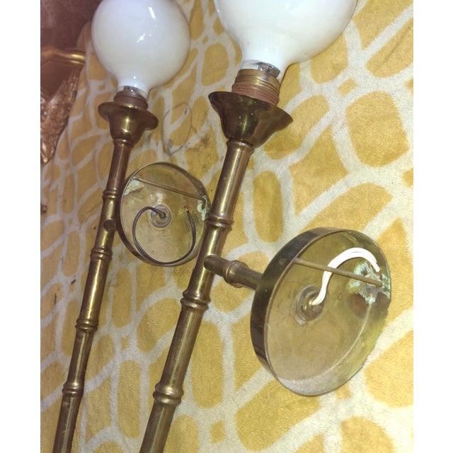 1950s 1950's French Mid Century Modern Tall Bronze "Bamboo" Wall Sconces by Maison Bagues a - Pair For Sale - Image 5 of 12