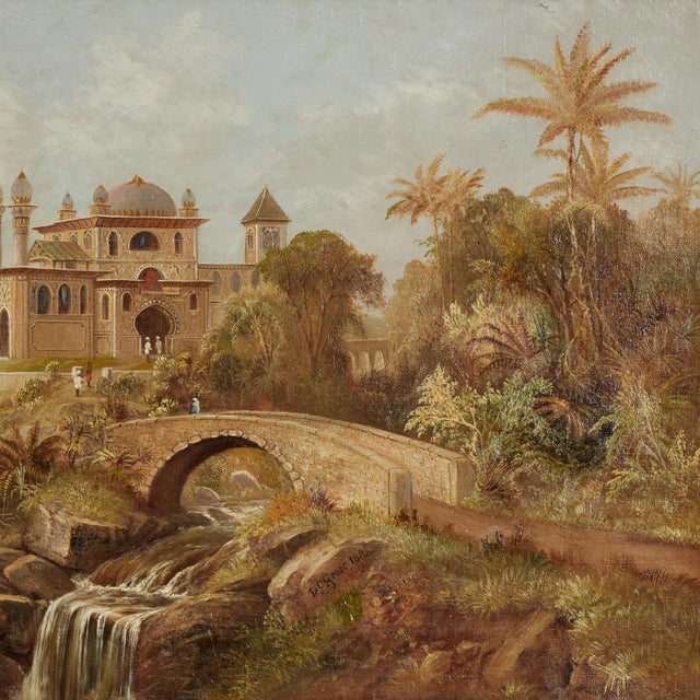 Wood Antique Orientalist India Landscape Oil Painting by Daniel C. Grose For Sale - Image 7 of 13