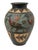This vintage Okinawa Tsuboya Yaki pottery vase features intricate etched birds and fish, showcasing traditional Japanese...
