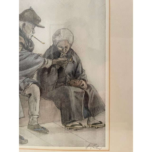 1940s Seiler, Willy. “Short Rest” Original Japanese Hand-Colored Etching, Framed For Sale - Image 9 of 12
