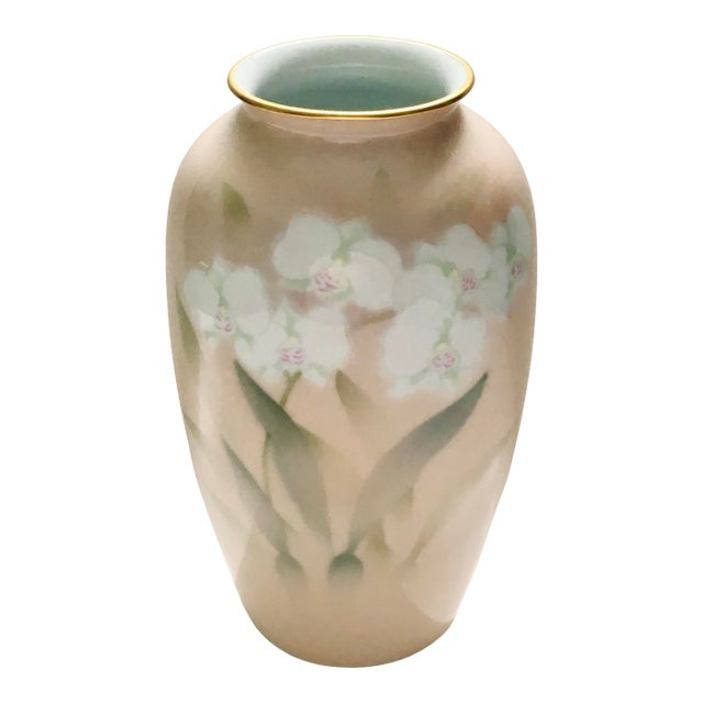 1930s Peach Orchid Blossom China Vase For Sale