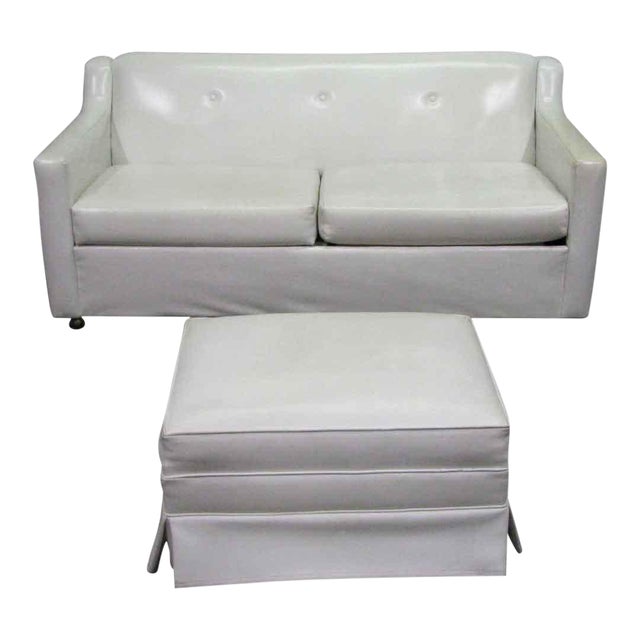 MidCentury Modern White Vinyl Sofa & Ottoman Set Chairish