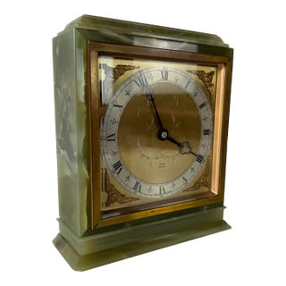 Vintage Elliott London Green Onyx 8-Day Mechanical Mantel Clock – Made in England For Sale