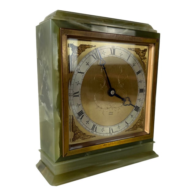 Vintage Elliott London Green Onyx 8-Day Mechanical Mantel Clock – Made in England For Sale
