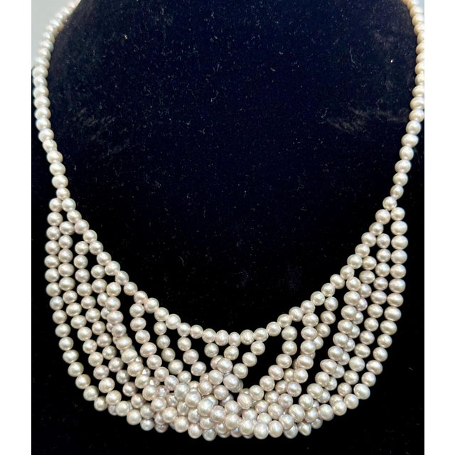 Fresh Water Multilayer Pearl Necklace Timeless Elegance Silver Clasp 18" Long For Sale - Image 10 of 18