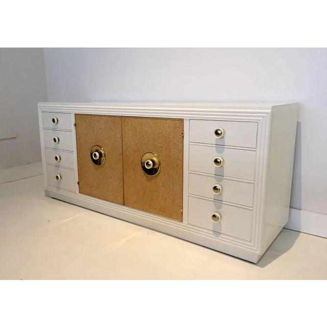Modern Paul Frankl Sideboard with Lacquered Cork and Brass For Sale - Image 3 of 8