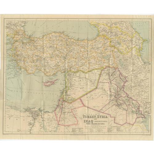 Philips Imperial Map of Turkey with Syria and Iraq and Transcaucasia, 1920s For Sale