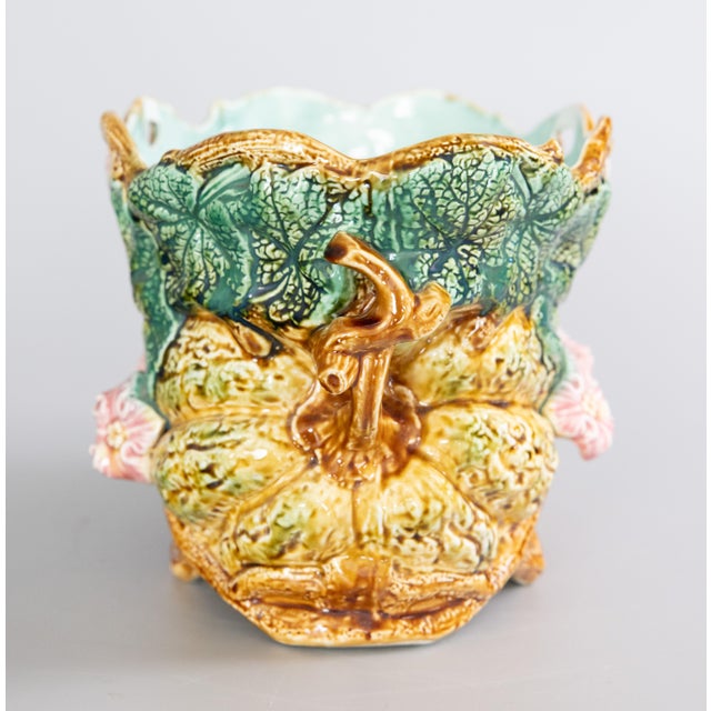 Antique French Onnaing Majolica Barbotine Pumpkin Jardiniere Cachepot, Circa 1880 For Sale - Image 4 of 11