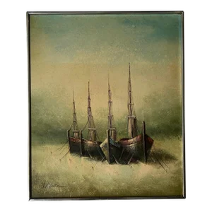 70's W. Eaton Four Sail Boats Painting