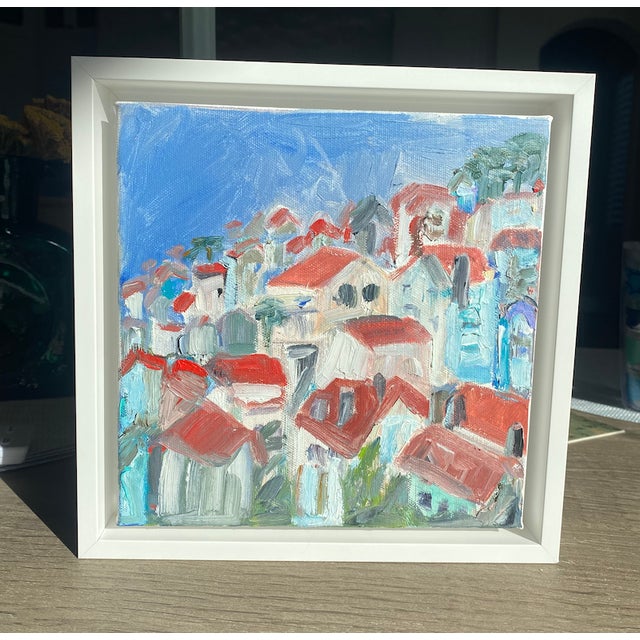 Contemporary Landscape, Clay Roofs, Original Painting on Canvas For Sale - Image 3 of 3