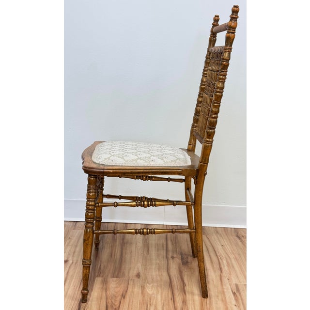 Early 20th Century Vintage Gilded Turned Wood Spindle Back Chair For Sale - Image 5 of 8