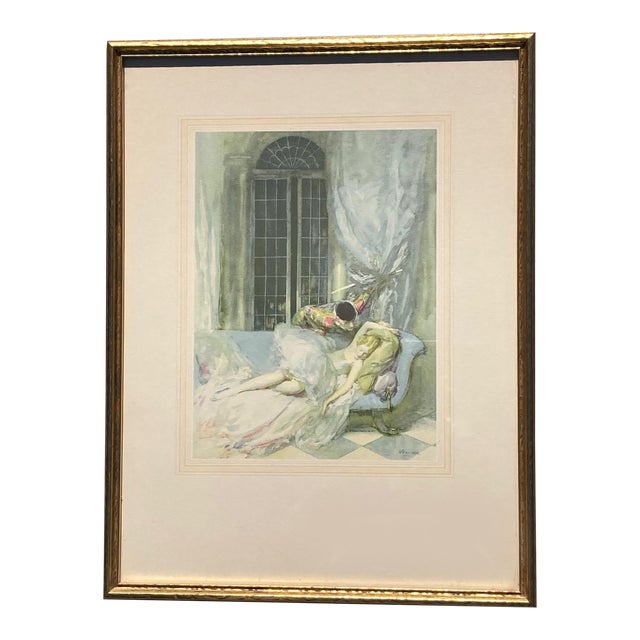 Edward Gross, Printer. Herman Webster, Artist. Art Deco Print of Harlequin & Ballerina For Sale