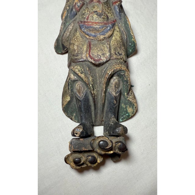 Wood Antique 19th Century Hand Carved Polychromed Japanese Sculpture Figure Statue For Sale - Image 7 of 10