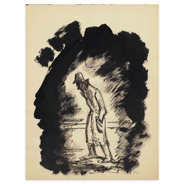 After Otakar Coubine, Into The Night, Ink & Watercolor, 1950s For Sale