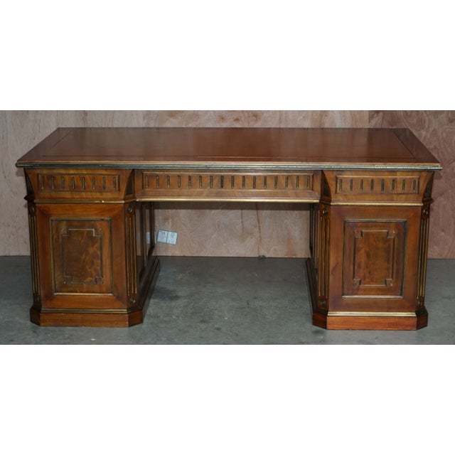 Traditional Restored 19th Century Antique Russian Mahogany & Gilt Metal Partner Desk With Leather Armchair For Sale - Image 3 of 12