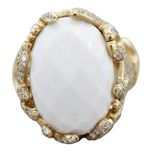 White Onyx Diamond Gold Ring, Size 7