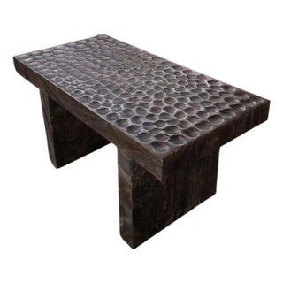 Mango Wood Table, Hand-Carved Detailing, Modern Organic For Sale