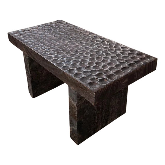 Mango Wood Table, Hand-Carved Detailing, Modern Organic For Sale