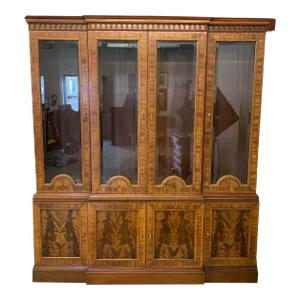 Late 20th Century Councill Craftsmen Highly Inlaid Flame Mahogany Breakfront