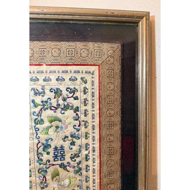 Silver Antique Chinese Hand Embroidery Silk 1800's Ornate Qing Dynasty Needlepoint For Sale - Image 8 of 10