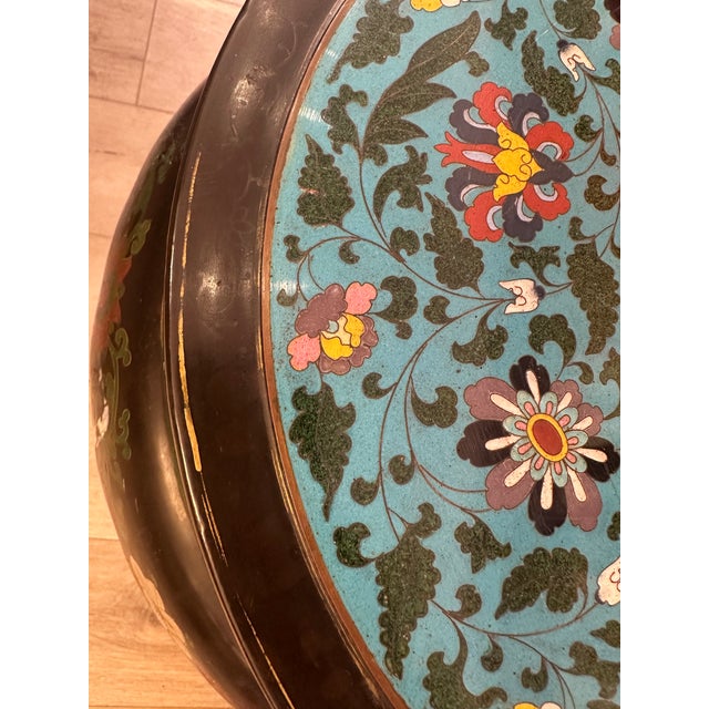 Wood Vintage Cloisonné and Black Lacquered Side Table For Sale - Image 7 of 9