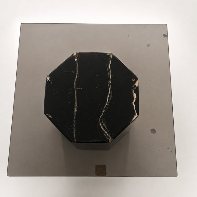 Postmodern Faux Marble Pedestal Side Table – Ceramic & Glass, 1980s, Mid-Century For Sale - Image 15 of 17