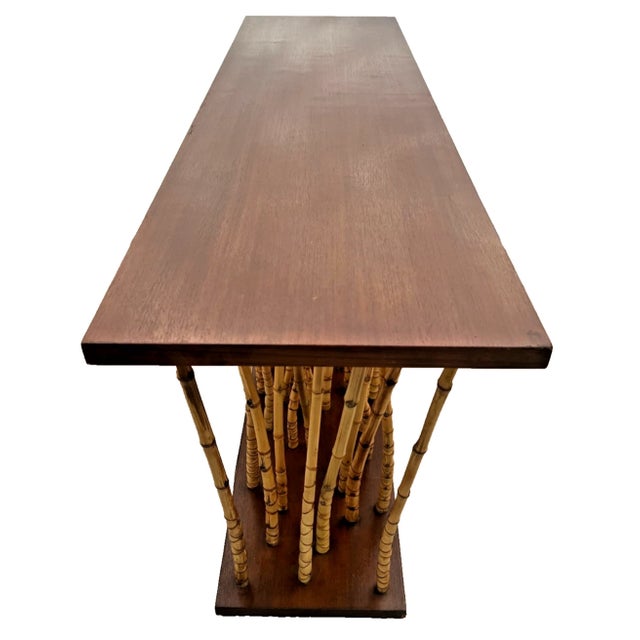 Wood Mid-Century Console Sofa Table Hollywood Regency Bamboo & Wood Forest-Base For Sale - Image 7 of 15