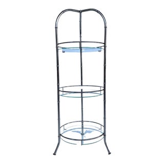 Vintage 3-Tiered Chromed Carrying Dessert Cake Stand With Glass Shelves For Sale