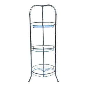 Vintage 3-Tiered Chromed Carrying Dessert Cake Stand With Glass Shelves