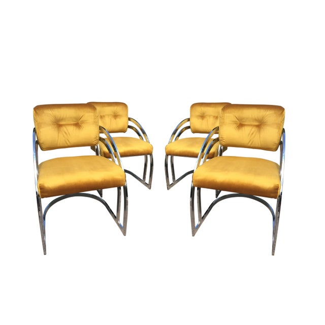 Hollywood Regency Milo Baughman Style Chrome Dining Chairs - Set of 8 For Sale - Image 3 of 9