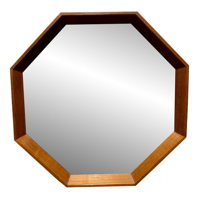 Scandinavian Modern Danish Teak Octagonal Mirror by Spejle 1960's For Sale