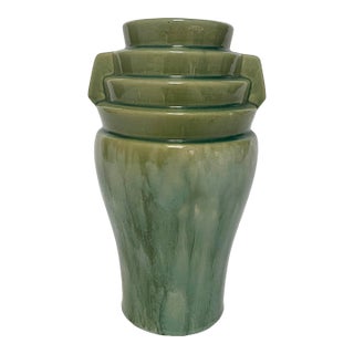 Vintage McCoy Brutalist Aqua Drip-Glaze Vase For Sale