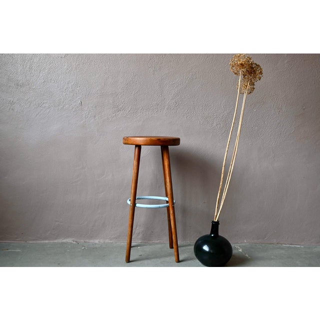 Vintage Bar Stool in Wood and Blue Lacquered Metal, 1960s For Sale - Image 12 of 12