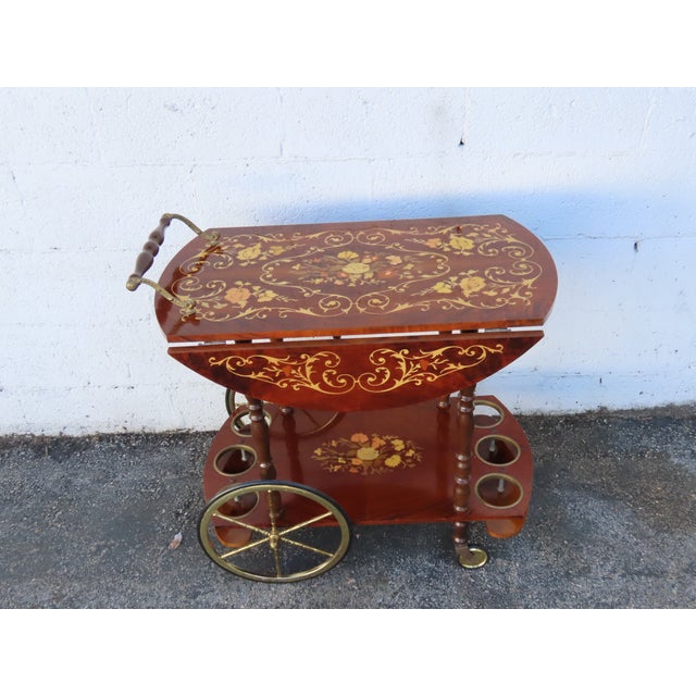 Mid 20th Century French Inlay Drop Leaf Bar Server Tea Coffee Cart 6339 For Sale - Image 5 of 18