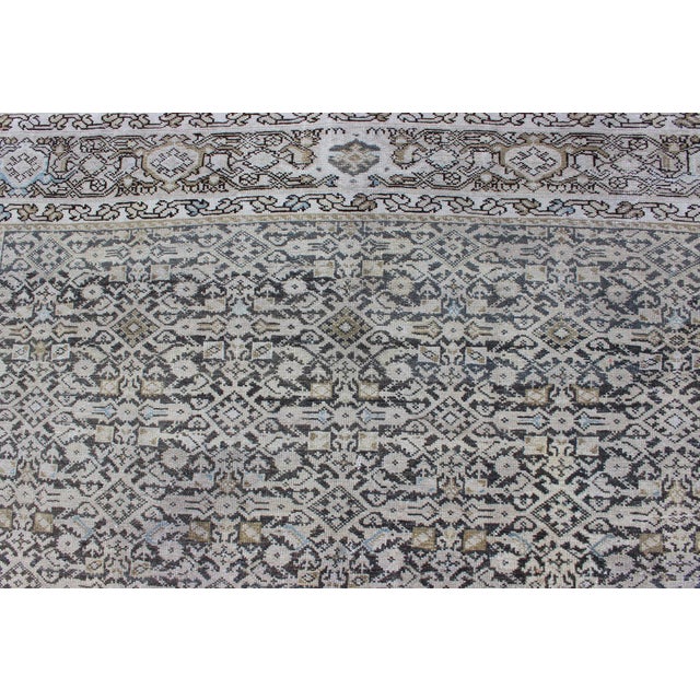 Charcoal Wide Gallery Rug Persian Malayer With Geometric Design Charcoal & Citron Green 8'2 X 14'0 For Sale - Image 8 of 14