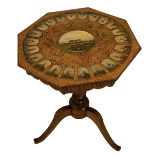 Antique Swiss Black Forest Hand Painted Walnut and Beech Folk Art Occasional Lamp Side Table, 1900 For Sale