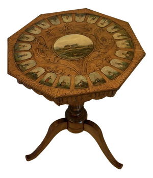 Antique Swiss Black Forest Hand Painted Walnut and Beech Folk Art Occasional Lamp Side Table, 1900