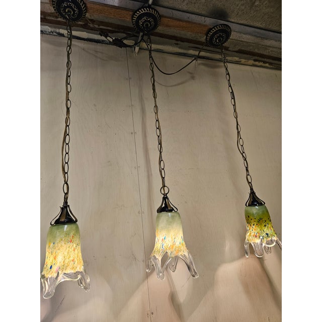 Art Nouveau 1990s Handmade 3 Wrought Irons Pendant Light For Sale - Image 3 of 11