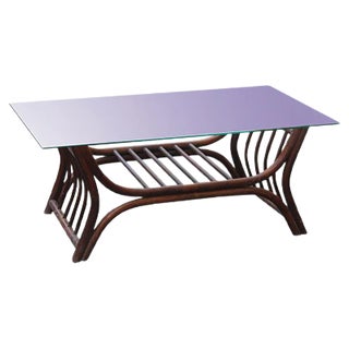 Italian Brown Bamboo & Glass Rectangular Coffee Table, 1960s For Sale