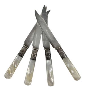 Aetna Works Mother of Pearl and Sterling Silver Collar Fruit Knives - Set of 4