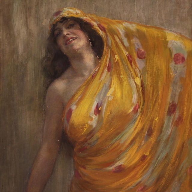 An elegant italian oil painting on canvas—retaining its original canvas—signed and dated "a. Mazza 1912" and attributable...