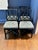 Set of 4 Painted McGuire Chairs with Custom Cushions Classic cross hatch bamboo frames elevated with black paint and...
