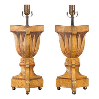 Mid 20th Century Italian Midcentury Painted and Carved Table Lamps with Stylized Foliage - a Pair For Sale