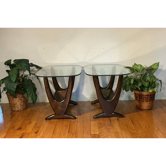 Adrian Pearsall Mid Century Modern Walnut Accent Side Tables Removable Brass Insert - A Pair For Sale - Image 10 of 12