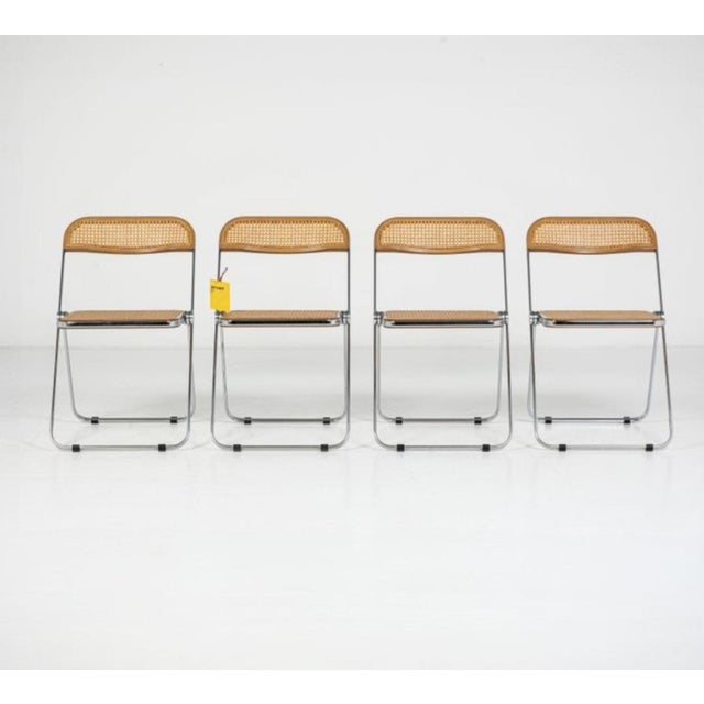 Vintage Plia Folding Chair in Vienna Straw by Giancarlo Piretti for Anonima Castelli, 1970s, Set of 5, in Very Good...