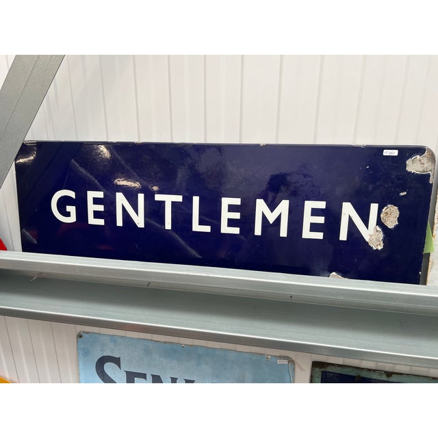 Blue Vintage Enamel British Railways Gentlemans Sign, 1940s For Sale - Image 8 of 9