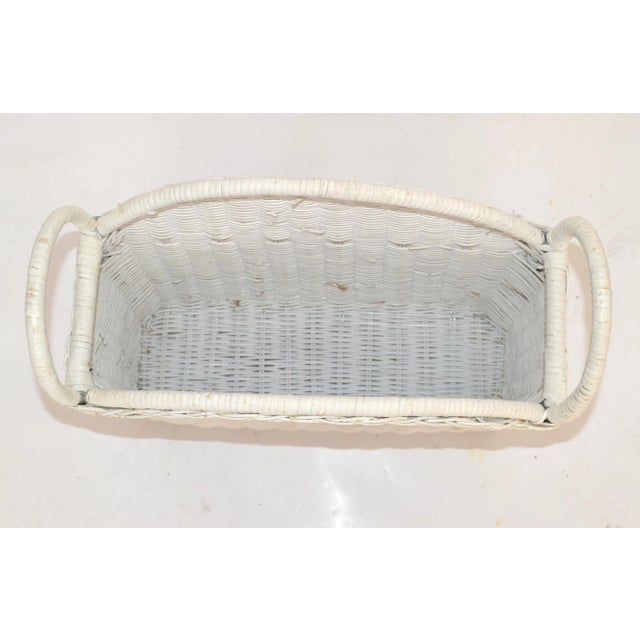 White Bohemian Chic White Bleached Magazine Rack Handwoven Wicker & Rattan 1970 For Sale - Image 8 of 13