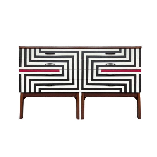 Black Polish Chest of Drawers with Op Art Motif, 1970s For Sale - Image 8 of 11