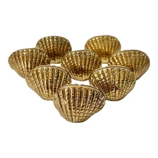 Vintage Coastal Brass Clam Shell Place Card Holders – Set of 8 For Sale