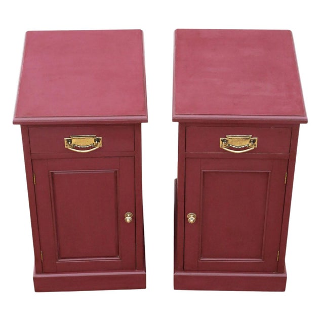 Antique Red Painted Bedside Tables, 1900s, Set of 2 For Sale - Image 4 of 11